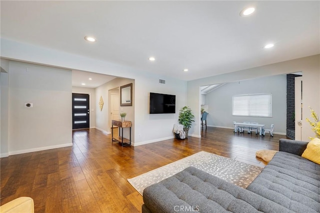 812 N Fern St, Orange, CA 92867 - living area featuring wood-type flooring, baseboards, and recessed lighting
