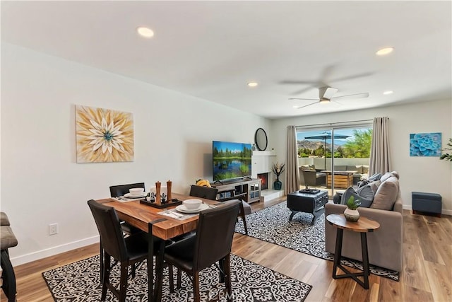 280 S Avenida Caballeros Unit 266, Palm Springs, CA 92262 - dining area featuring a ceiling fan, recessed lighting, light wood-style floors, and baseboards