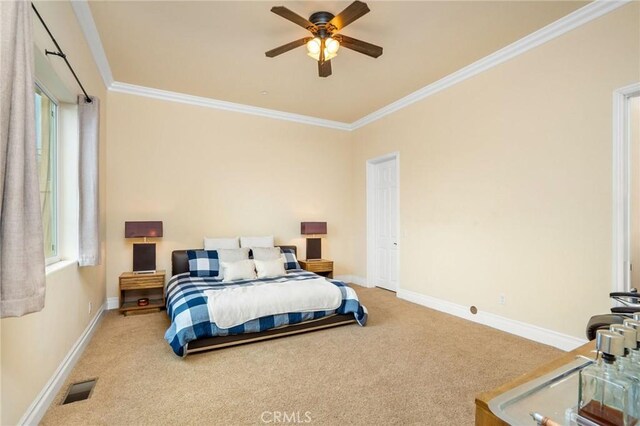 12336 Circula Panorama, North Tustin, CA 92705 - carpeted bedroom with ornamental molding, multiple windows, and a ceiling fan