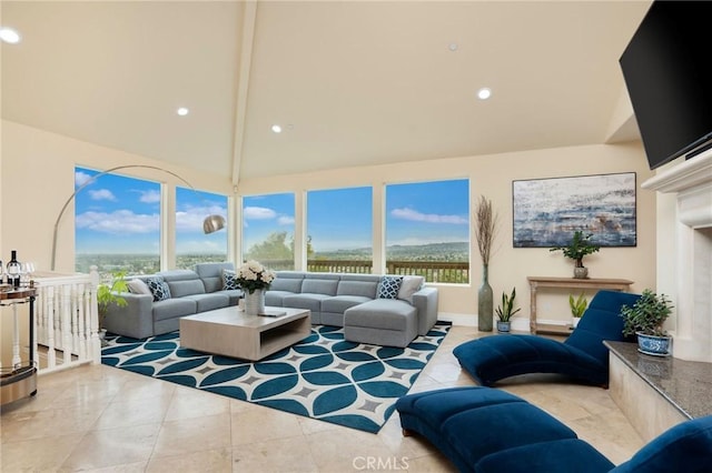 12336 Circula Panorama, North Tustin, CA 92705 - tiled living area with high vaulted ceiling and recessed lighting