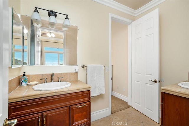 12336 Circula Panorama, North Tustin, CA 92705 - bathroom featuring vanity, tile patterned flooring, and ornamental molding