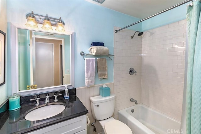 1803 Blue Haven Dr, Rowland Heights, CA 91748 - full bath featuring vanity, shower / bath combination with curtain, toilet, and wainscoting