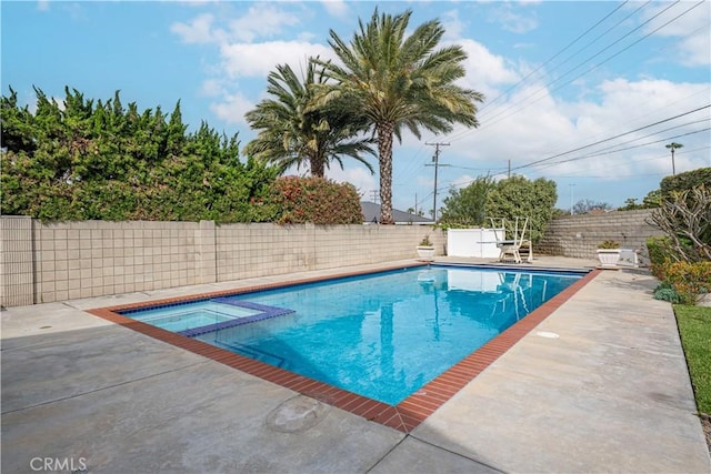 20011 Colgate Cir, Huntington Beach, CA 92646 - view of swimming pool featuring a fenced backyard, a patio area, and a pool with connected hot tub