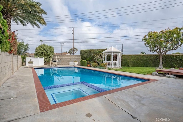 20011 Colgate Cir, Huntington Beach, CA 92646 - view of pool with a gazebo, a fenced backyard, a patio area, and a pool with connected hot tub