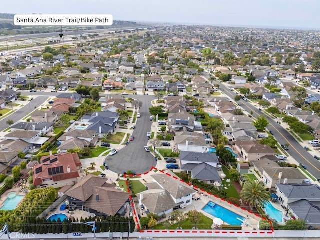 20011 Colgate Cir, Huntington Beach, CA 92646 - aerial perspective of suburban area featuring a pool area and property parcel outlined