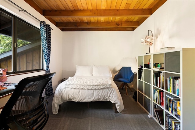 14315 Troy Way, Magalia, CA 95954 - carpeted bedroom with wooden ceiling and beam ceiling