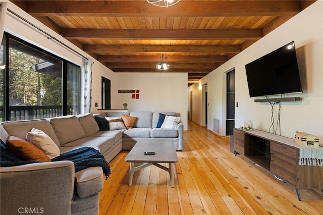 14315 Troy Way, Magalia, CA 95954 - living area featuring light wood-type flooring, wooden ceiling, and beam ceiling