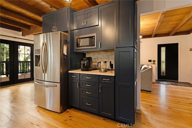 14315 Troy Way, Magalia, CA 95954 - kitchen featuring stainless steel appliances, wooden ceiling, beamed ceiling, light wood finished floors, and light countertops