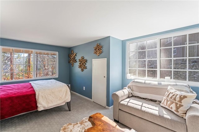 bedroom with carpet floors and baseboards