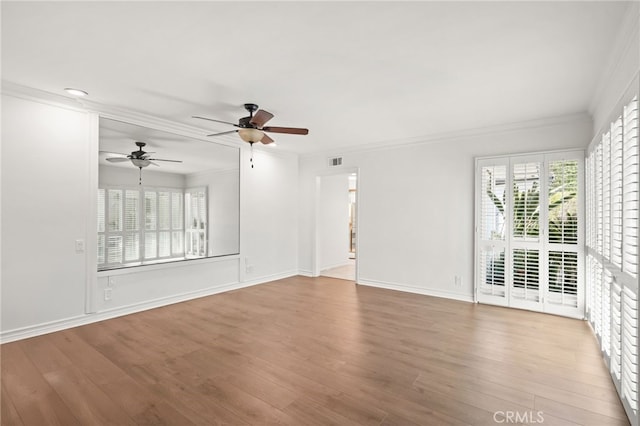 10356 Claire Ave, Porter Ranch, CA 91326 - unfurnished room featuring crown molding, plenty of natural light, wood finished floors, and a ceiling fan
