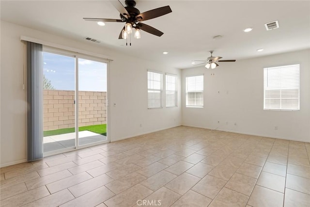 17210 Pioneer Way, San Bernardino, CA 92407 - empty room featuring a ceiling fan, recessed lighting, and light tile patterned flooring