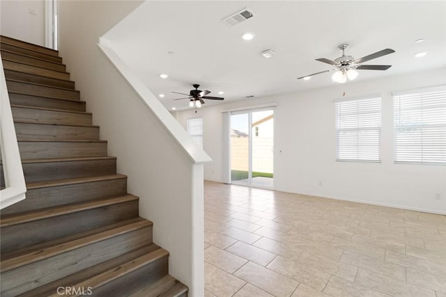 17210 Pioneer Way, San Bernardino, CA 92407 - staircase featuring a ceiling fan and recessed lighting