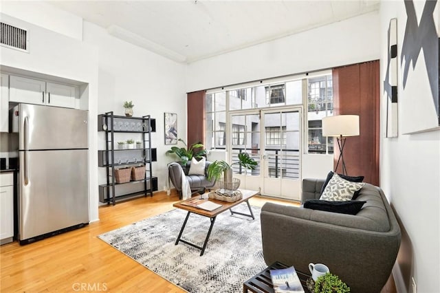 living room featuring light wood-style flooring