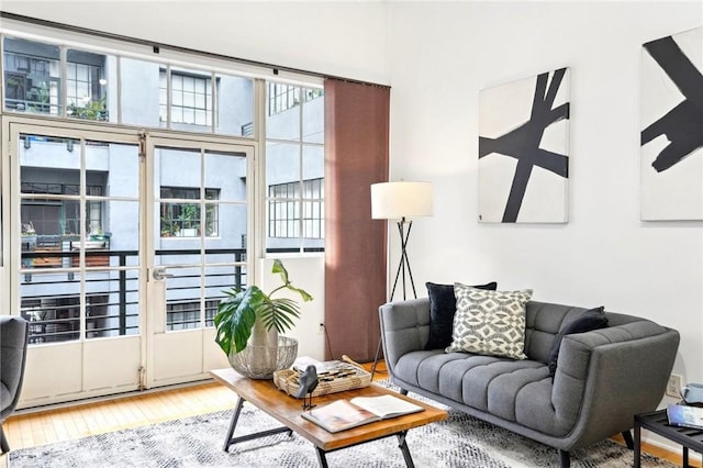 living area featuring hardwood / wood-style floors