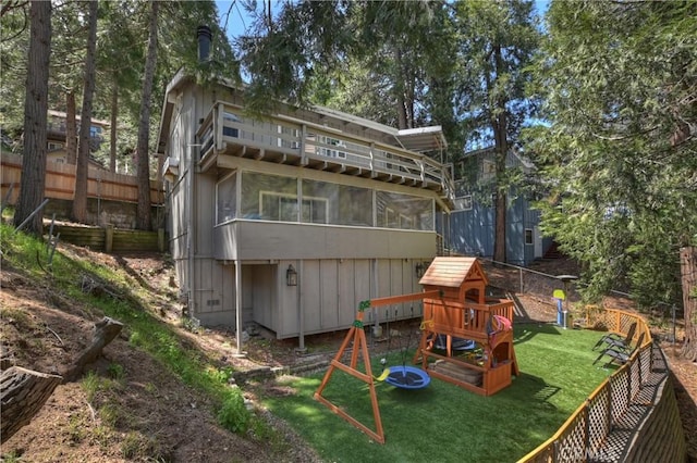 770 Berne Dr, Crestline, CA 92325 - back of property with a playground