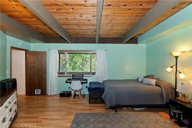 770 Berne Dr, Crestline, CA 92325 - bedroom with beam ceiling, light wood-type flooring, and wood ceiling