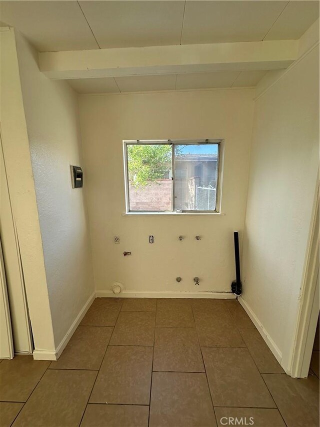 44226 2nd St E, Lancaster, CA 93535 - laundry room with hookup for a gas dryer, tile patterned flooring, baseboards, and hookup for a washing machine