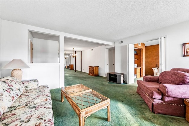 16512 Blackbeard Ln Unit 102, Huntington Beach, CA 92649 - carpeted living area with a chandelier and a textured ceiling