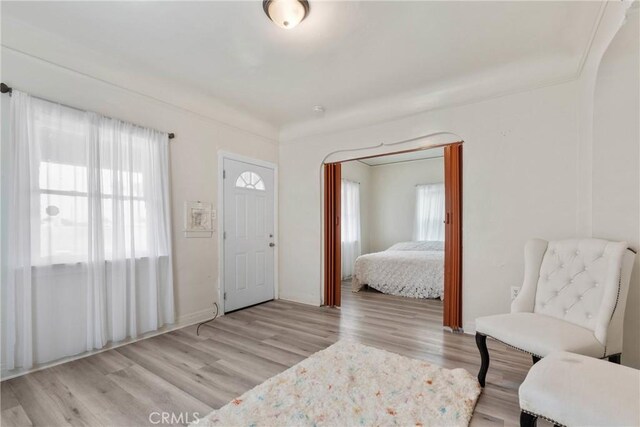 foyer with light wood-style floors