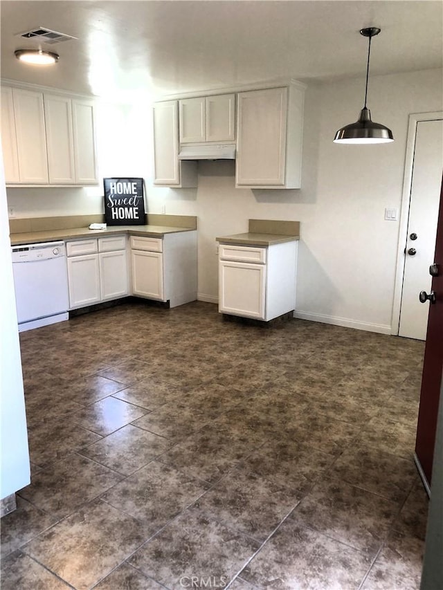 1016 Meredith Dr, Bakersfield, CA 93304 - kitchen featuring dishwasher, white cabinetry, pendant lighting, and baseboards