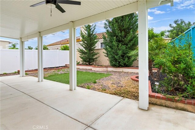 view of patio / terrace featuring a ceiling fan and a fenced backyard