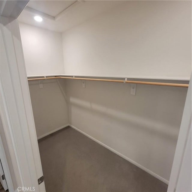 spacious closet with dark carpet