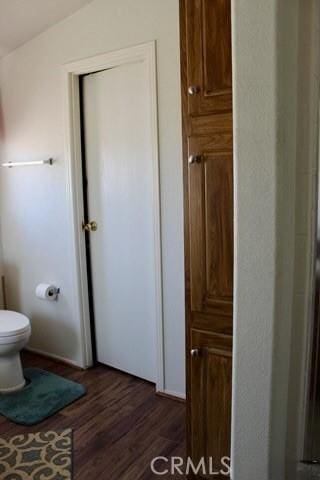 36072 Meadow Grove Rd, Yermo, CA 92398 - bathroom with toilet, wood finished floors, and vaulted ceiling