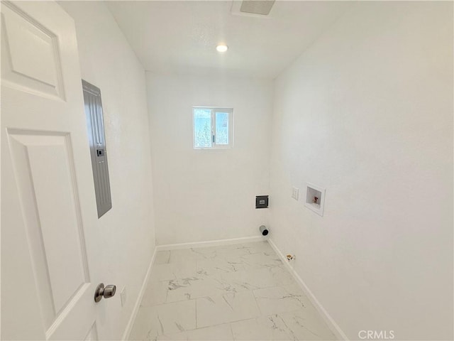 11921 4th Ave, Hesperia, CA 92345 - laundry area with hookup for a washing machine, light marble finish floors, baseboards, and gas dryer hookup