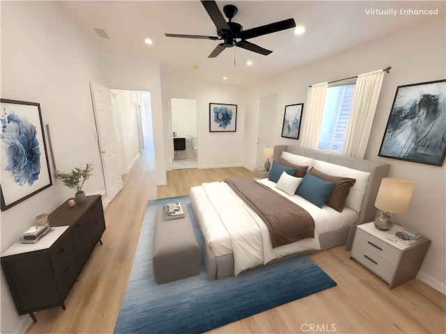 11921 4th Ave, Hesperia, CA 92345 - bedroom with light wood-style flooring, recessed lighting, baseboards, and ensuite bathroom