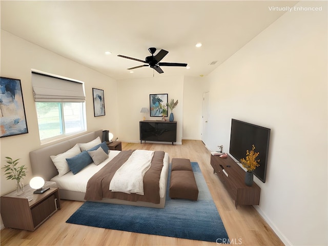 11921 4th Ave, Hesperia, CA 92345 - bedroom featuring light wood finished floors, recessed lighting, baseboards, and ceiling fan