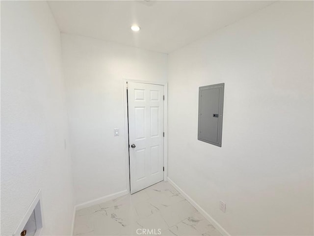 11921 4th Ave, Hesperia, CA 92345 - corridor with electric panel, light marble finish floors, baseboards, and recessed lighting