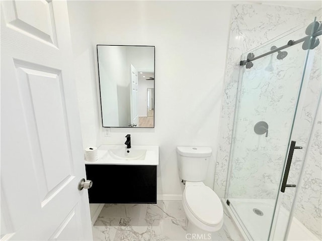 11921 4th Ave, Hesperia, CA 92345 - full bath with a stall shower, vanity, marble look tile flooring, and toilet
