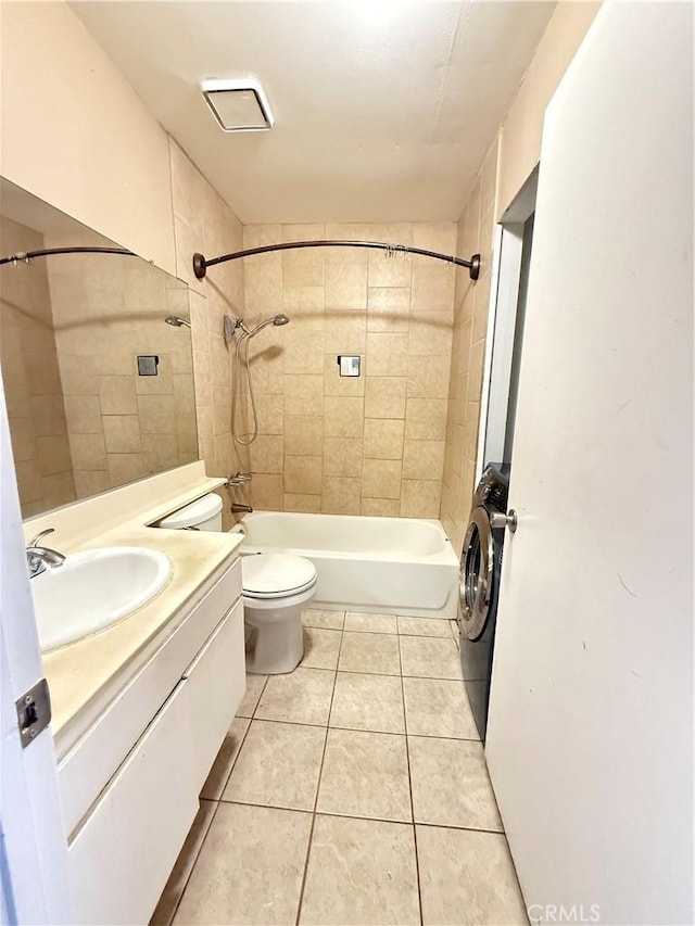 18122 Sundowner Way Unit 1108, Canyon Country, CA 91387 - bathroom with washer / dryer, vanity, bathing tub / shower combination, toilet, and tile patterned floors