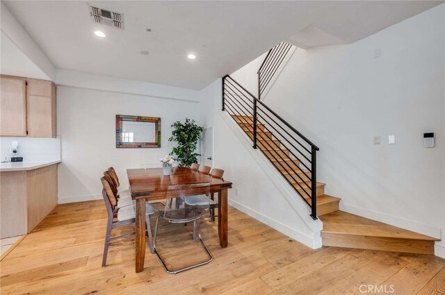 2461 Oneida St Unit B, Pasadena, CA 91107 - dining area featuring stairway, light wood-style floors, and recessed lighting