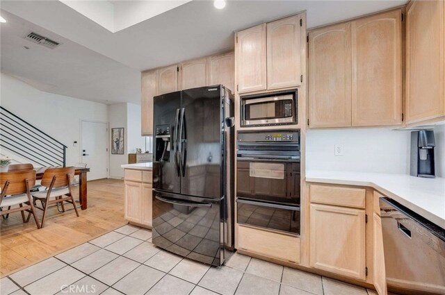 2461 Oneida St Unit B, Pasadena, CA 91107 - kitchen featuring black appliances, light brown cabinetry, a warming drawer, light countertops, and recessed lighting
