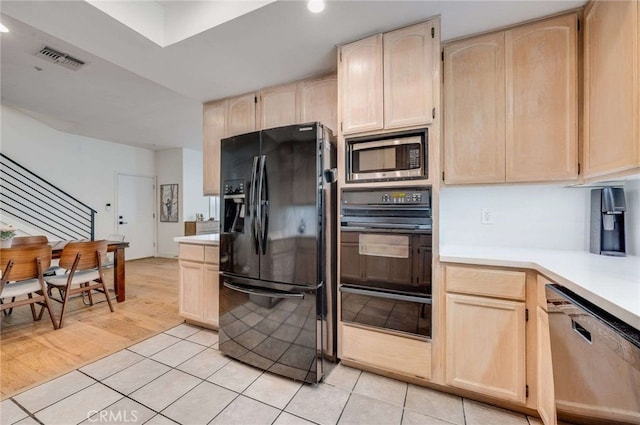 2461 Oneida St Unit B, Pasadena, CA 91107 - kitchen with black appliances, light brown cabinetry, a warming drawer, light countertops, and recessed lighting