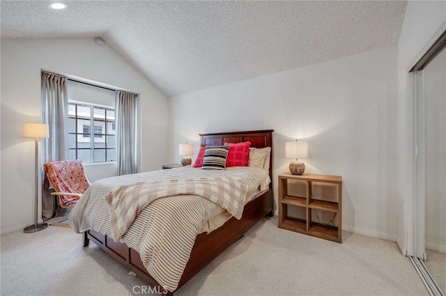 2461 Oneida St Unit B, Pasadena, CA 91107 - carpeted bedroom with lofted ceiling, a textured ceiling, and recessed lighting