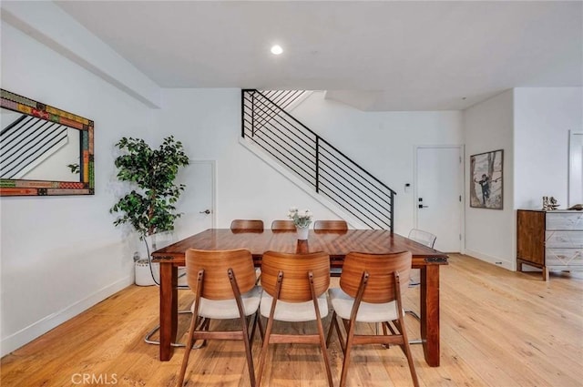 2461 Oneida St Unit B, Pasadena, CA 91107 - dining space with stairs, light wood-type flooring, and recessed lighting