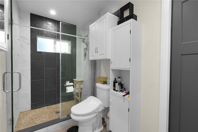 424 E Angeleno Ave, San Gabriel, CA 91776 - full bathroom with a shower stall, toilet, and recessed lighting
