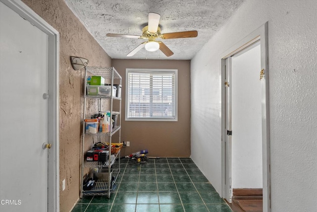 1037 Cortina Ct, Orland, CA 95963 - laundry area featuring a ceiling fan and a textured ceiling