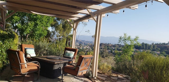 22000 Jodi Pl, Saugus, CA 91350 - view of patio with a mountain view and a pergola