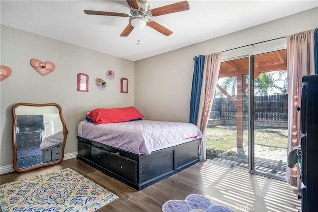 23867 Gamma St, Moreno Valley, CA 92553 - bedroom featuring access to exterior, wood finished floors, and ceiling fan