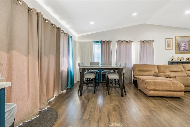 23867 Gamma St, Moreno Valley, CA 92553 - dining area with lofted ceiling, wood finished floors, and recessed lighting