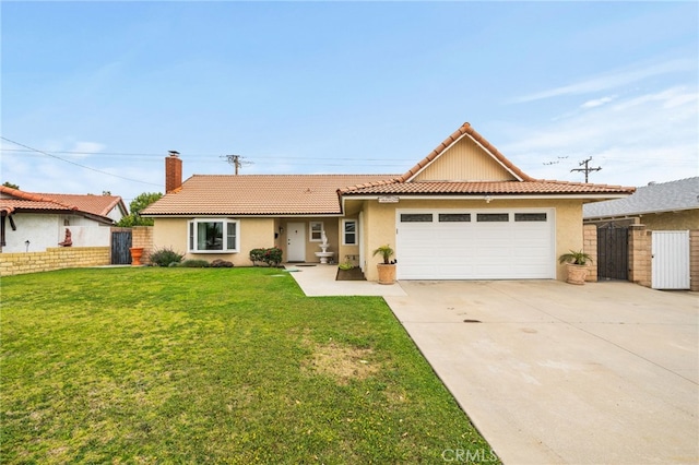 6329 Fillmore Ave, Rialto, CA 92377 - ranch-style home featuring stucco siding, a garage, a tiled roof, and a gate