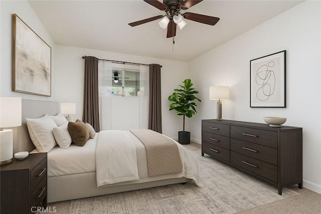 6329 Fillmore Ave, Rialto, CA 92377 - bedroom with baseboards, light carpet, and ceiling fan