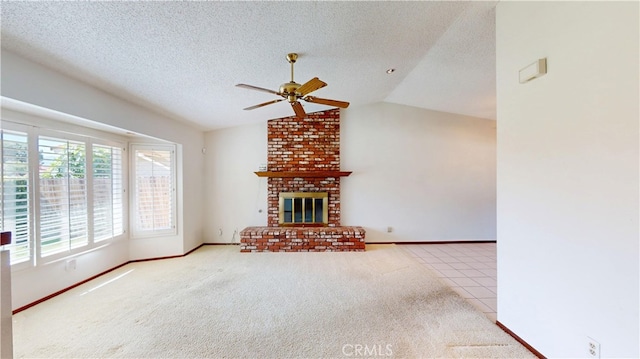 279 White Oak Rd, Lake Elsinore, CA 92530 - unfurnished living room featuring healthy amount of natural light, ceiling fan, carpet flooring, lofted ceiling, and a textured ceiling