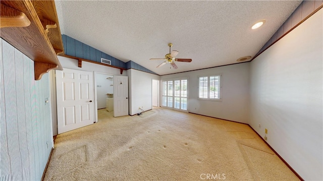 279 White Oak Rd, Lake Elsinore, CA 92530 - unfurnished bedroom featuring vaulted ceiling, carpet floors, a textured ceiling, a ceiling fan, and baseboards