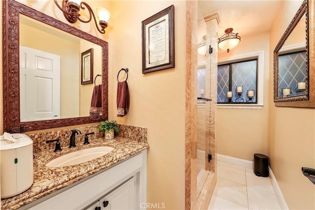 6723 Sycamore Ln, Palmdale, CA 93551 - bathroom featuring vanity, a shower, and tile patterned floors