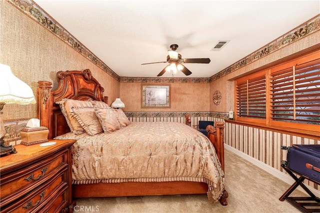 6723 Sycamore Ln, Palmdale, CA 93551 - bedroom with wallpapered walls, carpet flooring, and a ceiling fan