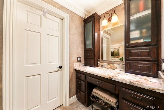6723 Sycamore Ln, Palmdale, CA 93551 - bathroom with ornamental molding and vanity